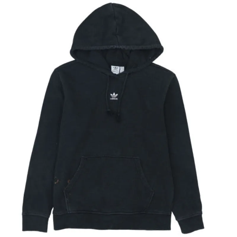 Adidas Faded Black Hoodie Women’s Small Trefoil Embroidered Logo Kangaroo Pocket Pullover Sweatshirt sold by Vintage Club