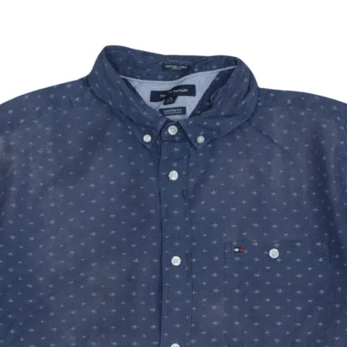 Tommy Hilfiger Navy Blue Short Sleeve Shirt Men’s XLarge All Over Print Button Up Casual Top sold by Vintage Club product image thumbnail 3