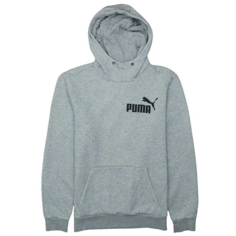 Puma Grey Hoodie Men's Small Printed Logo Kangaroo Pocket Pullover Sweatshirt sold by Vintage Club