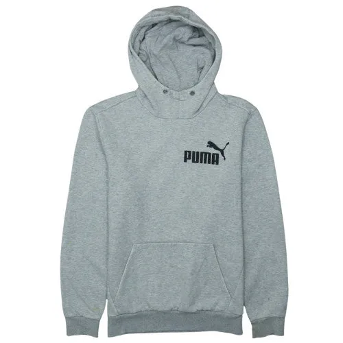 Puma Grey Hoodie Men's Small Printed Logo Kangaroo Pocket Pullover Sweatshirt sold by Vintage Club