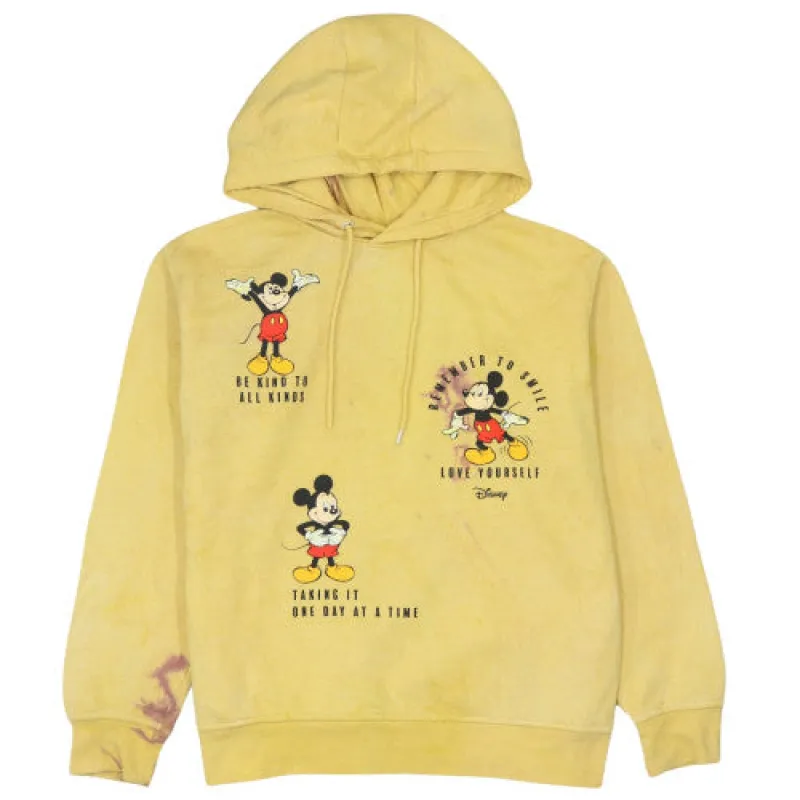 Disney Yellow Hoodie Women’s Small Mickey Mouse Printed Graphic Slogan Pullover Sweatshirt sold by Vintage Club