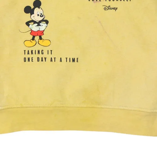 Disney Yellow Hoodie Women’s Small Mickey Mouse Printed Graphic Slogan Pullover Sweatshirt sold by Vintage Club product image thumbnail 5