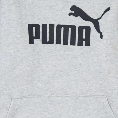 Puma Light Grey Hoodie Women’s Small Printed Logo Kangaroo Pocket Pullover Sweatshirt sold by Vintage Club product image thumbnail 4