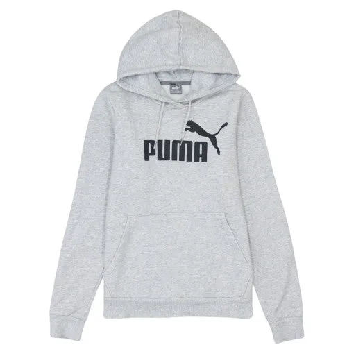 Puma Light Grey Hoodie Women’s Small Printed Logo Kangaroo Pocket Pullover Sweatshirt sold by Vintage Club