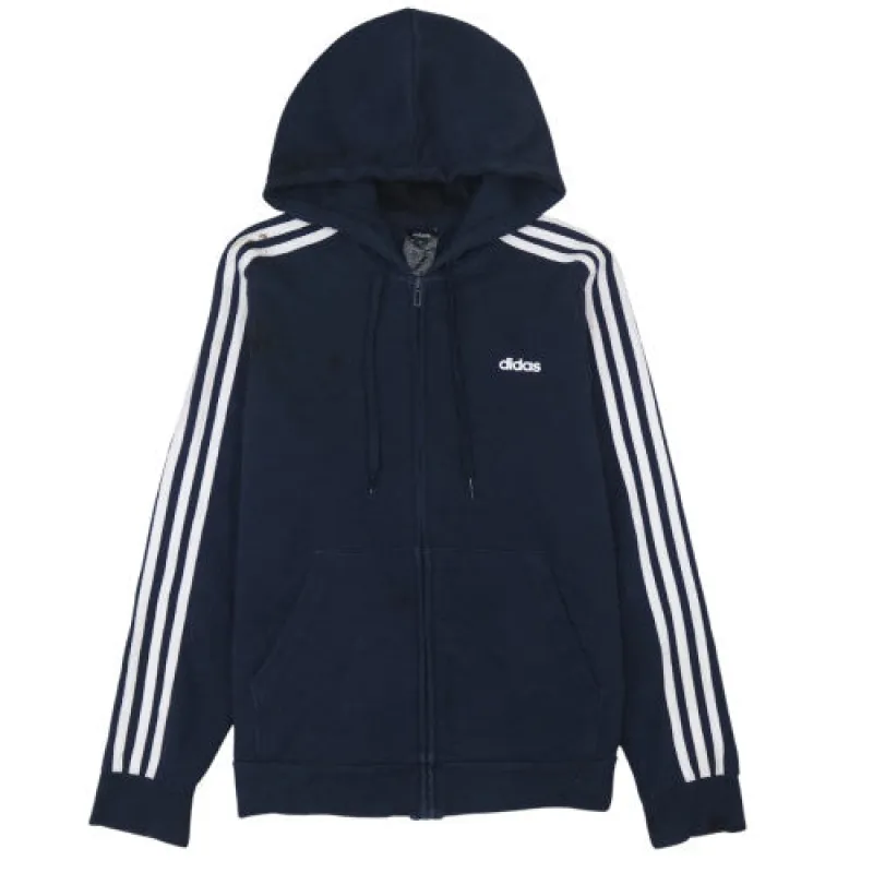 Adidas Navy Blue Hoodie Women’s Large Three Stripe Zip Embroidered Logo Sweatshirt sold by Vintage Club