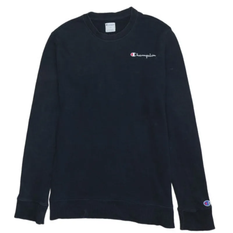 Champion Black Crewneck Sweatshirt Men's Large Embroidered Chest Logo Cuff Logo Pullover Jumper sold by Vintage Club