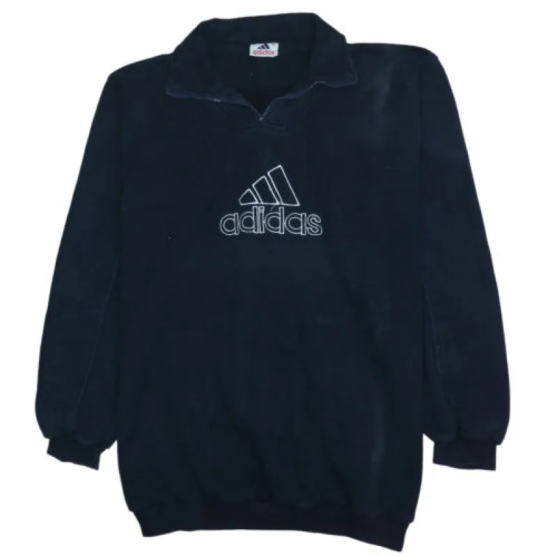 Adidas Navy Blue Sweatshirt Men’s XXL Embroidered Logo Quarter Zip Fleece Pullover Top sold by Vintage Club
