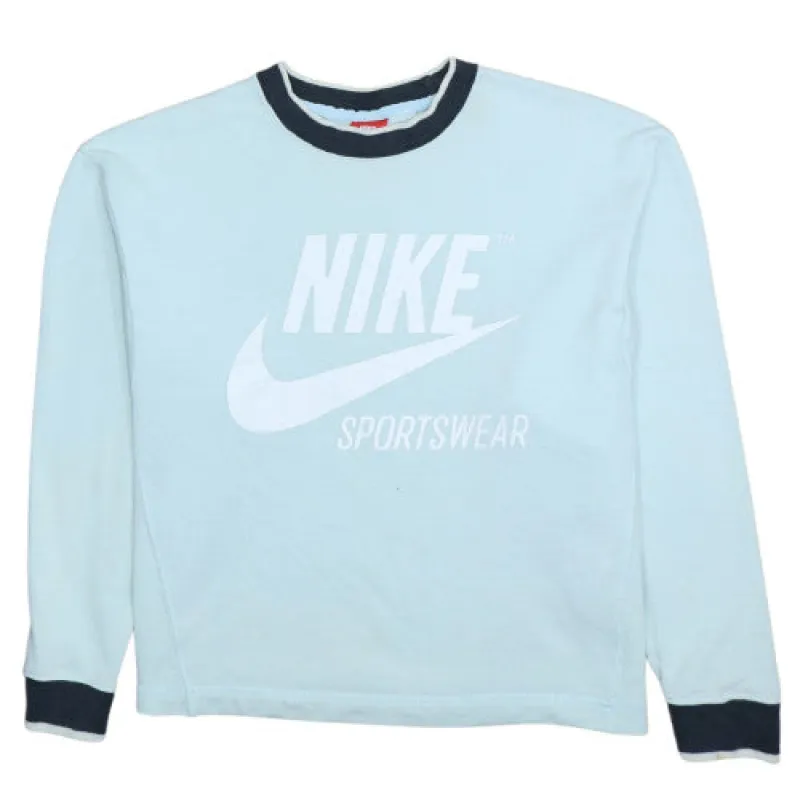 Nike Light Blue Sweatshirt Men's Small Printed Sportswear Logo Contrast Cuffs Crewneck Top sold by Vintage Club