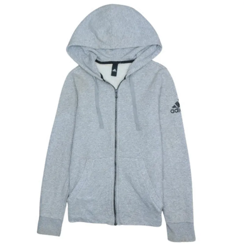 Adidas Light Grey Full Zip Hoodie Men’s Small Sleeve Logo Drawstring Hood Casual Sweatshirt sold by Vintage Club