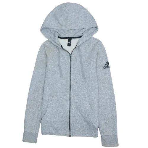 Adidas Light Grey Full Zip Hoodie Men’s Small Sleeve Logo Drawstring Hood Casual Sweatshirt sold by Vintage Club