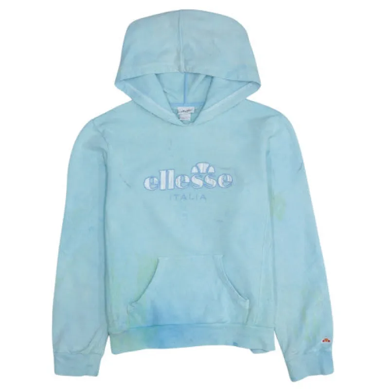 Ellesse Light Blue Hoodie Women's Large Embroidered Italia Logo Kangaroo Pocket Sweatshirt sold by Vintage Club