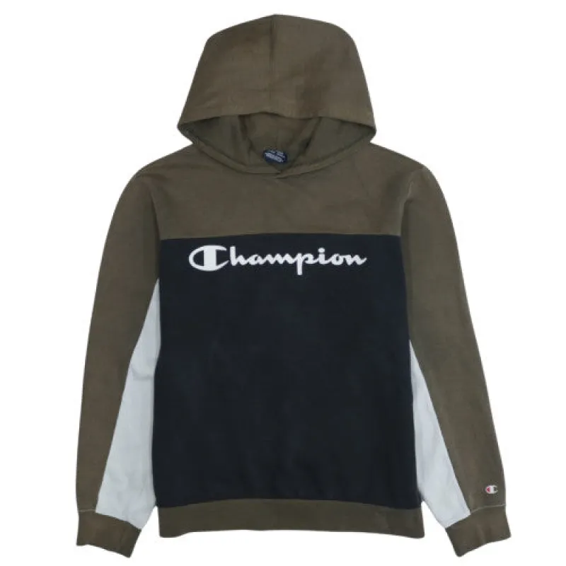 Champion Khaki Black Hoodie Women’s 2XL Printed Logo Colour Block Pullover Sweatshirt sold by Vintage Club