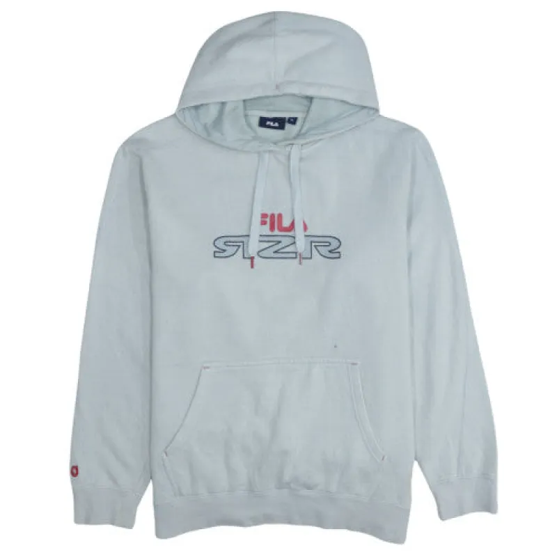Fila Light Grey Hoodie Men's XLarge Printed Logo Kangaroo Pocket Pullover Sweatshirt sold by Vintage Club