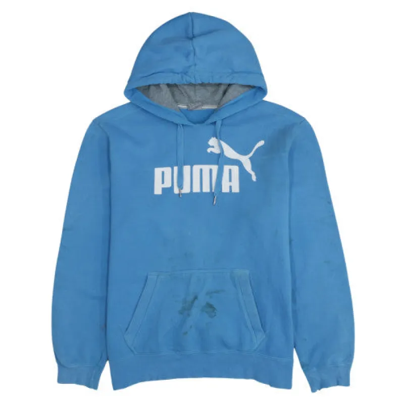 Puma Blue Hoodie Men's XLarge Printed Logo Drawstring Hood Kangaroo Pocket Pullover Sweatshirt sold by Vintage Club