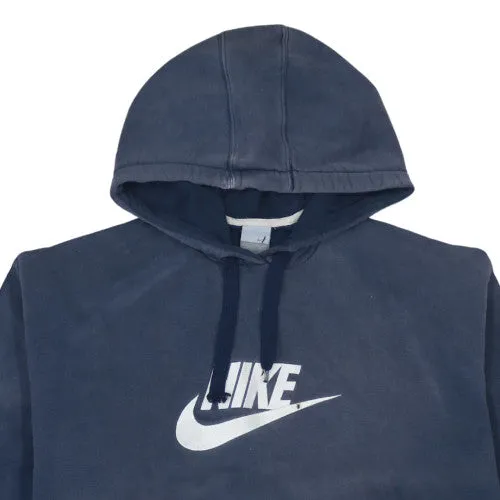 Nike Navy Blue Hoodie Men’s XLarge Printed Swoosh Logo Kangaroo Pocket Stripe Sleeves Sweatshirt sold by Vintage Club product image thumbnail 3