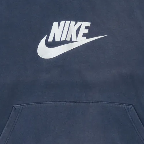 Nike Navy Blue Hoodie Men’s XLarge Printed Swoosh Logo Kangaroo Pocket Stripe Sleeves Sweatshirt sold by Vintage Club product image thumbnail 4