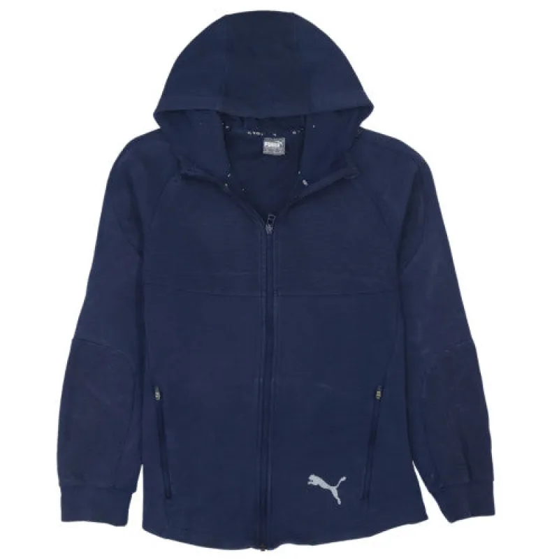 Puma Navy Blue Hoodie Men’s Medium Full Zip Drawstring Hood Zip Pockets Logo Sweatshirt sold by Vintage Club