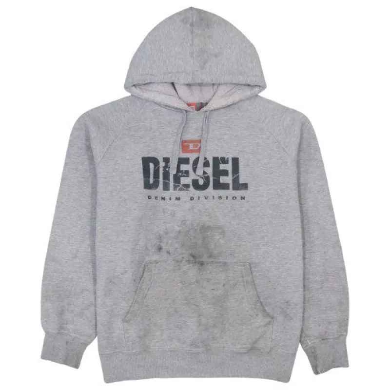 Diesel Grey Hoodie Men's Large Printed Logo Kangaroo Pocket Pullover Sweatshirt sold by Vintage Club