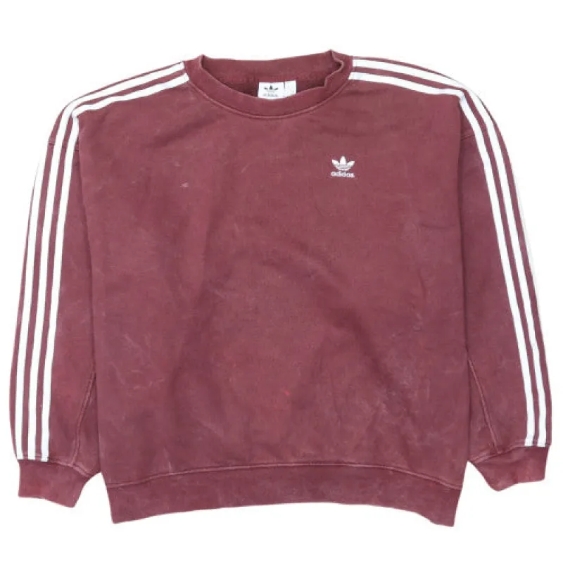 Adidas Burgundy Red Sweatshirt Women's Small Trefoil Embroidered Logo Three Stripe Sleeves Pullover sold by Vintage Club