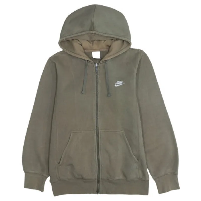 Nike Khaki Green Full Zip Hoodie Men’s Small Printed Back Logo Kangaroo Pocket Sweatshirt made by Nike