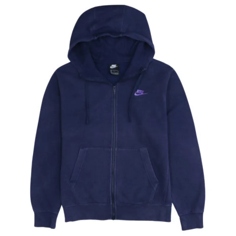 Nike Navy Blue Full Zip Hoodie Men's Small Embroidered Swoosh Logo Kangaroo Pockets Sweatshirt sold by Vintage Club