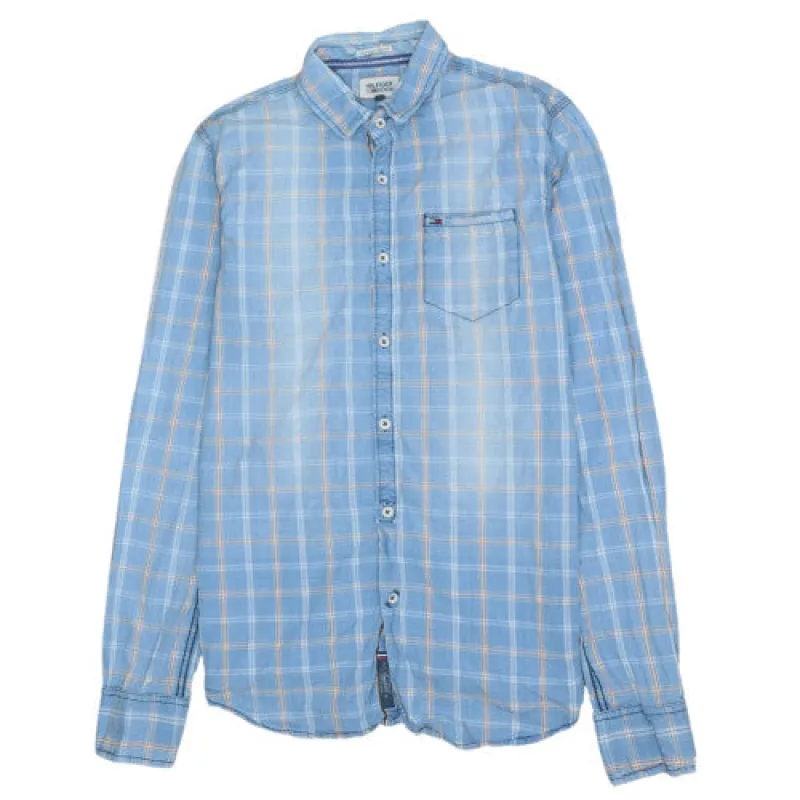 Tommy Hilfiger Light Blue Check Shirt Men's Small Hilfiger Denim Logo Long Sleeve Casual Top made by Tommy Hilfiger