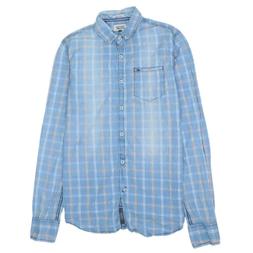 Tommy Hilfiger Light Blue Check Shirt Men's Small Hilfiger Denim Logo Long Sleeve Casual Top sold by Vintage Club