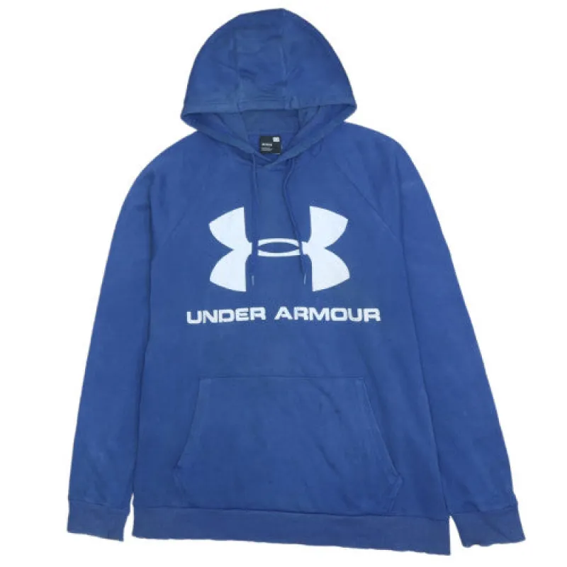 Under Armour Blue Hoodie Men's Large Printed Logo Kangaroo Pocket Pullover Sweatshirt made by Under Armour