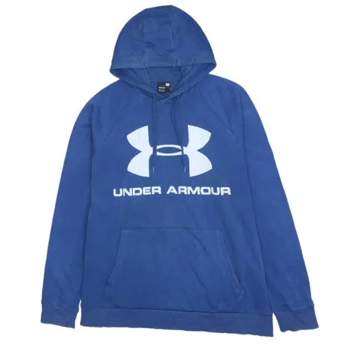 Under Armour Blue Hoodie Men's Large Printed Logo Kangaroo Pocket Pullover Sweatshirt sold by Vintage Club