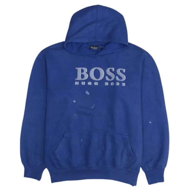 HUGO BOSS Royal Blue Hoodie Men's XLarge Printed Logo Kangaroo Pocket Pullover Sweatshirt sold by Vintage Club