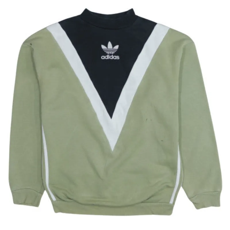 Adidas Khaki Green Sweatshirt Women’s XSmall Trefoil V Panel Printed Logo Pullover Top made by Adidas
