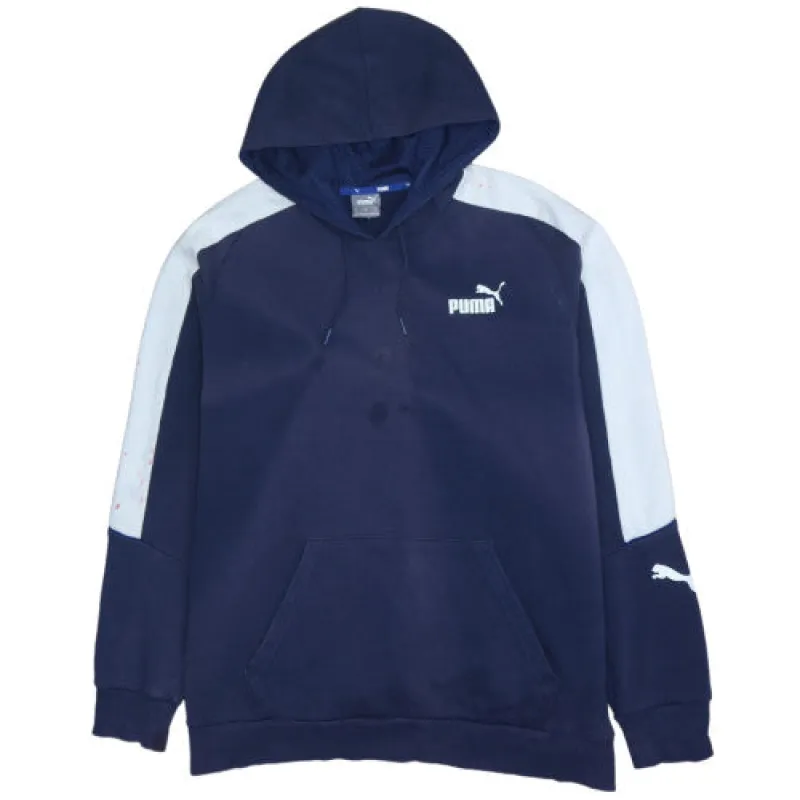 Puma Navy Blue Hoodie Men’s XLarge Printed Logo Contrast Sleeve Kangaroo Pocket Sweatshirt made by Puma