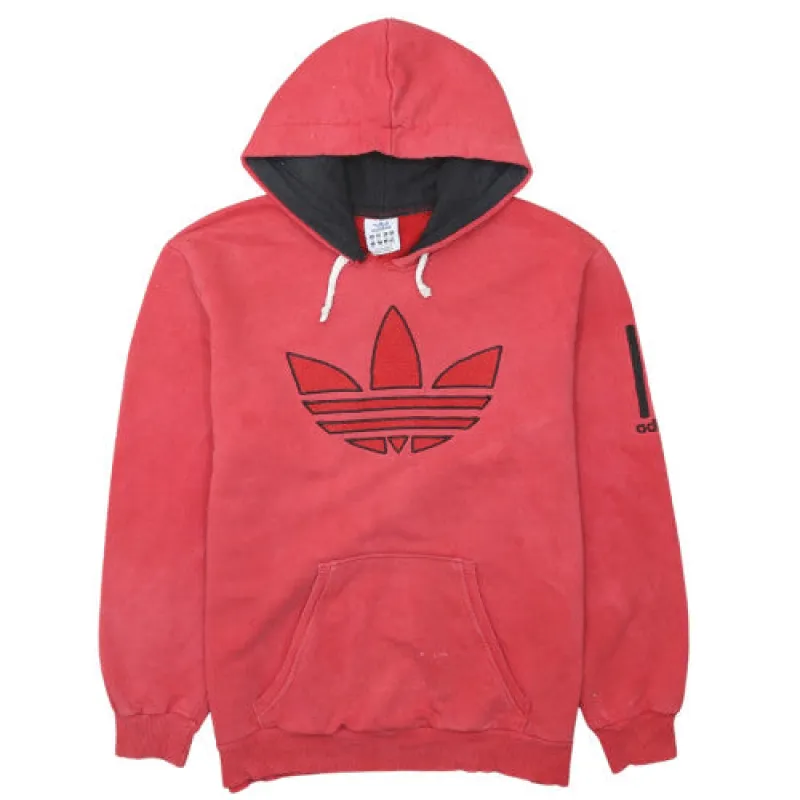 Adidas Faded Red Hoodie Men's XXL Trefoil Logo Sleeve Stripes Kangaroo Pocket Sweatshirt sold by Vintage Club