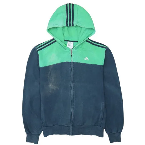 Adidas Green Navy Full Zip Hoodie Men's XLarge Embroidered Logo Three Stripe Hood Pockets Sweatshirt sold by Vintage Club