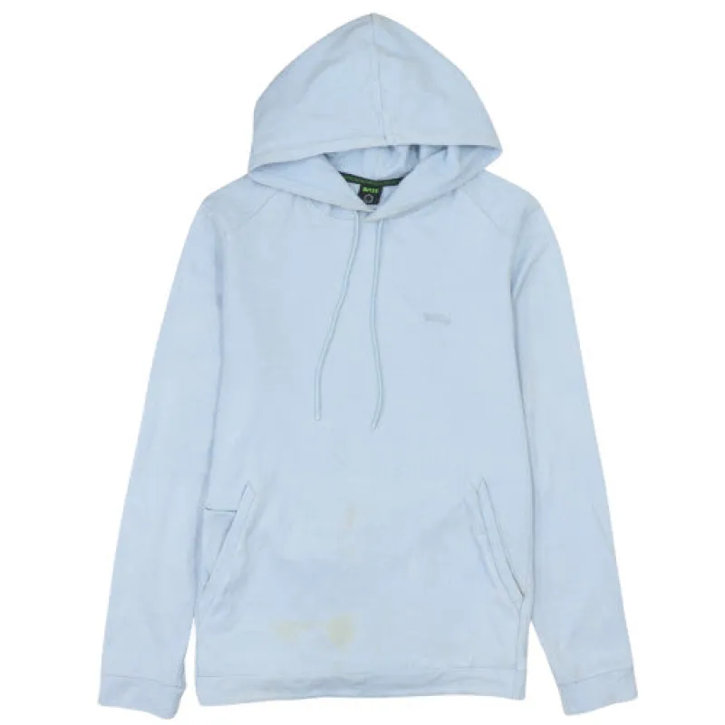 Hugo Boss Light Blue Hoodie Men's Medium Embroidered Logo Kangaroo Pocket Pullover Sweatshirt sold by Vintage Club