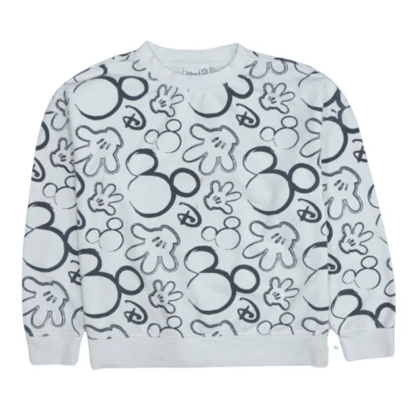 Disney White Mickey Mouse Print Sweatshirt Women’s Medium All Over Graphic Pullover Top sold by Vintage Club