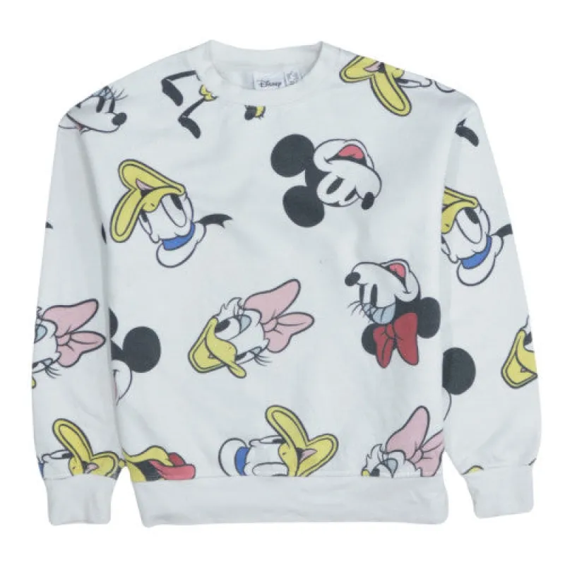 Disney White All Over Print Sweatshirt Women’s XSmall Mickey Minnie Donald Pluto Pullover Top sold by Vintage Club
