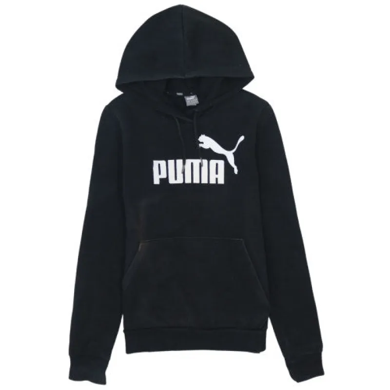Puma Black Hoodie Women’s XSmall Printed Logo Kangaroo Pocket Fleece Pullover Sweatshirt sold by Vintage Club
