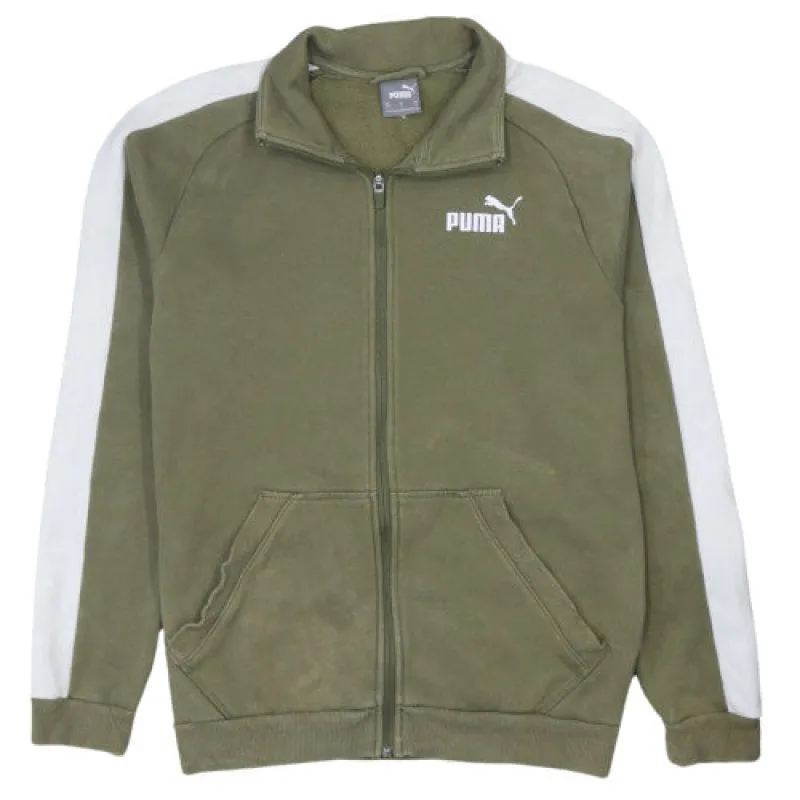 Puma Khaki Green Full Zip Sweatshirt Men’s XSmall White Stripe Sleeves Printed Logo Track Top sold by Vintage Club