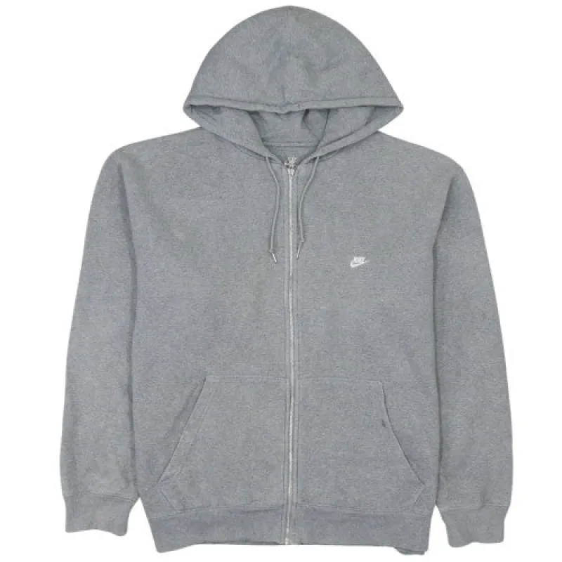 Nike Grey Full Zip Hoodie Men's XXL Embroidered Swoosh Kangaroo Pockets Fleece Sweatshirt sold by Vintage Club