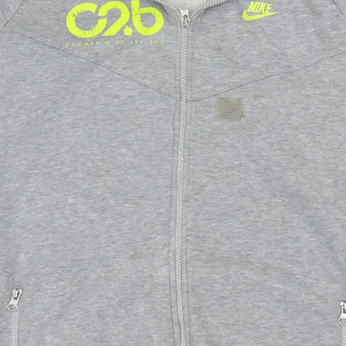 Nike Grey Full Zip Hoodie Men's Large Neon Printed Logo Zip Pockets Sweatshirt sold by Vintage Club product image thumbnail 4