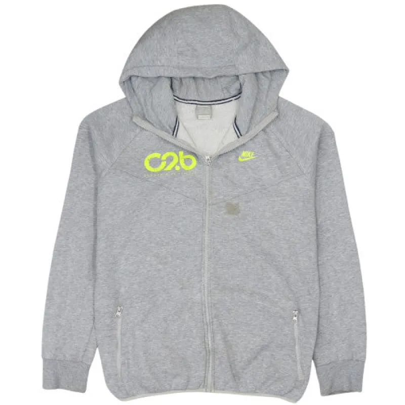 Nike Grey Full Zip Hoodie Men's Large Neon Printed Logo Zip Pockets Sweatshirt sold by Vintage Club