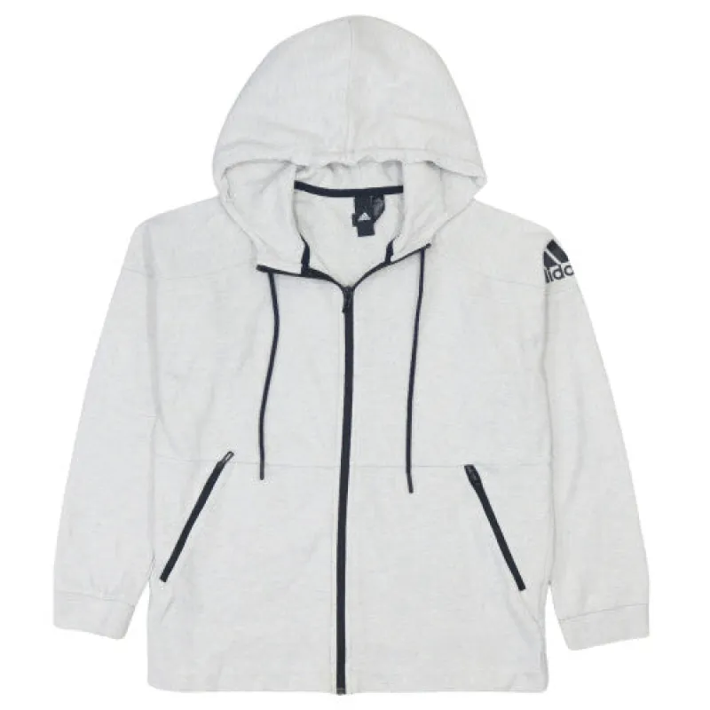 Adidas Light Grey Zip Hoodie Women's Small Logo Sleeve Zip Pockets Casual Sweatshirt sold by Vintage Club