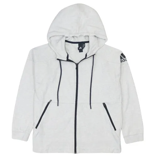 Adidas Light Grey Zip Hoodie Women's Small Logo Sleeve Zip Pockets Casual Sweatshirt sold by Vintage Club