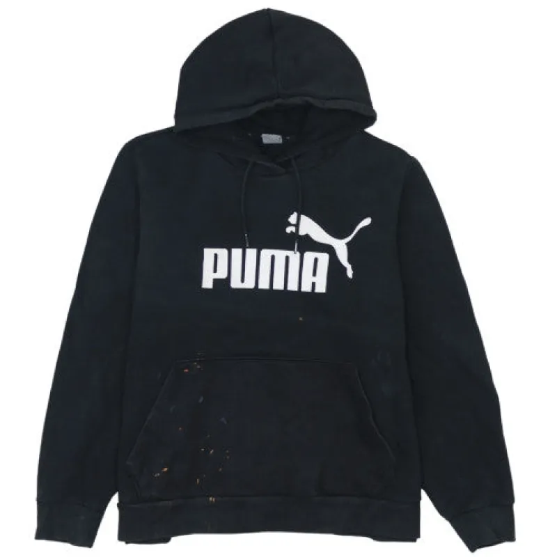 Puma Black Hoodie Women's XXL Printed Logo Drawstring Hood Kangaroo Pocket Pullover Sweatshirt sold by Vintage Club