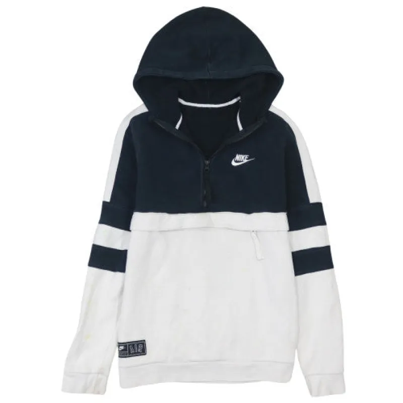 Nike Navy White Hoodie Men's Small Half Zip Embroidered Swoosh Stripe Sleeves Pullover Sweatshirt made by Nike