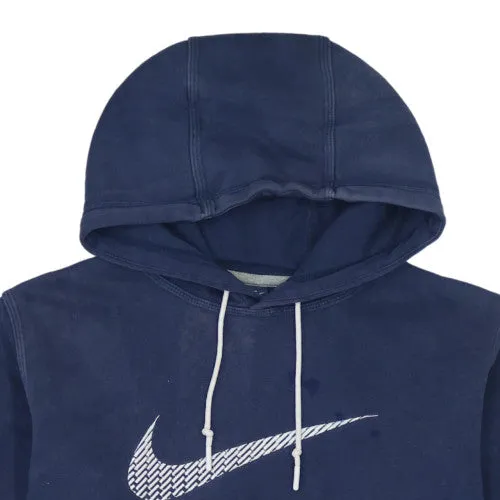 Nike Navy Blue Hoodie Women’s Large Printed Swoosh Logo Kangaroo Pocket Pullover Sweatshirt sold by Vintage Club product image thumbnail 3