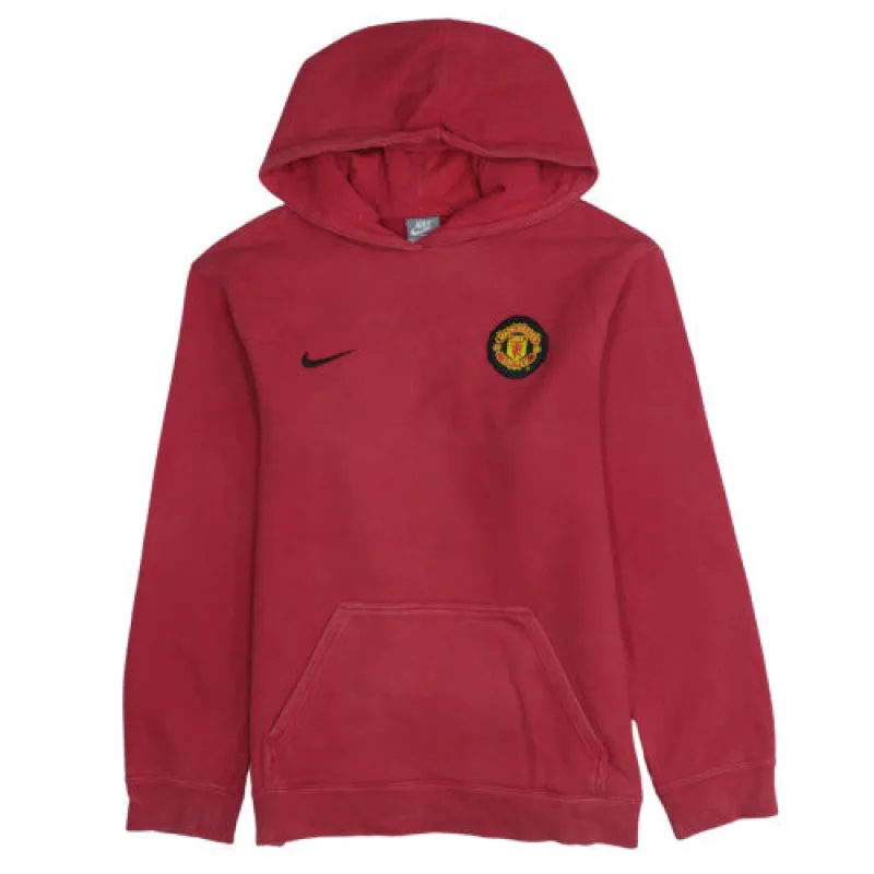 Nike Burgundy Red Hoodie Women’s XLarge Manchester United Crest Printed Swoosh Kangaroo Pocket Sweatshirt made by Nike