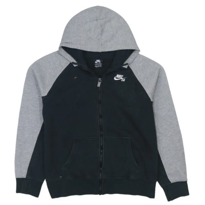 Nike Black Grey Full Zip Hoodie Women’s XLarge Nike SB Logo Raglan Sleeves Casual Sweatshirt sold by Vintage Club