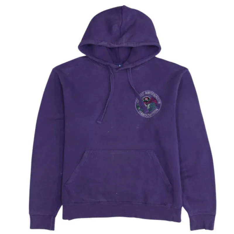 Russell Athletic Purple Hoodie Men's Medium Embroidered Chest Logo Kangaroo Pocket Pullover Sweatshirt made by Russell Athletic